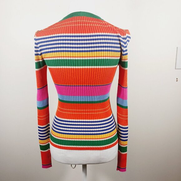 STAUD Cargo Cardigan, Ribbed Multi Color Stripes Stretch Knit, Size Small Fitted - Picture 4 of 15